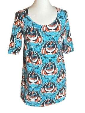 Blue Platypus Fox and Mid-Century Modern Girl Pattern T-Shirt Dress Size XS